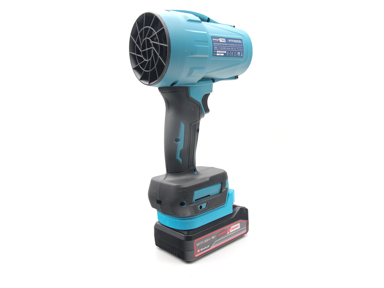 Einhell-акумулятор на Makita-інструменті, вигляд збоку